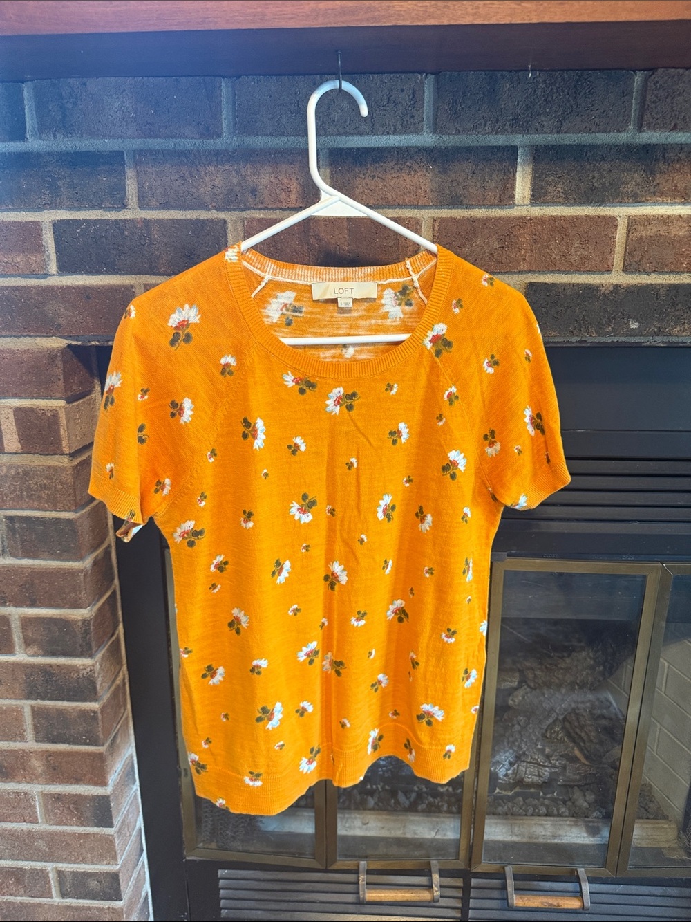LOFT Bright Orange Floral Short Sleeve Tee